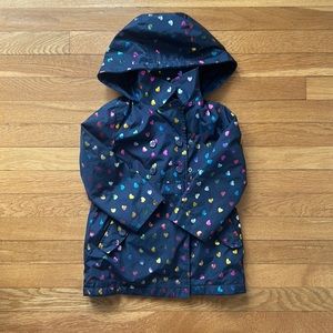 Navy with rainbow hearts London Fog lined rain coat size 5 little kid
